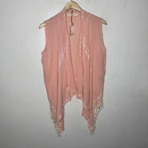 New Izzy And Lola Bevello Embroidered Blush Pink Vest Boho Festival Womens Small